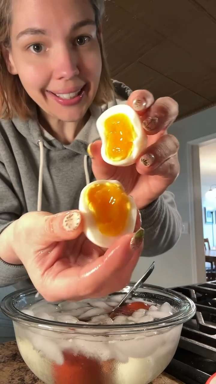 The perfect boiled egg 🥚🍳 Room temp eggs + tapped + boiling water + 6 mins + ice bath + 3 mins + peel immediately 

 #LTKfoodie #LTKvlog