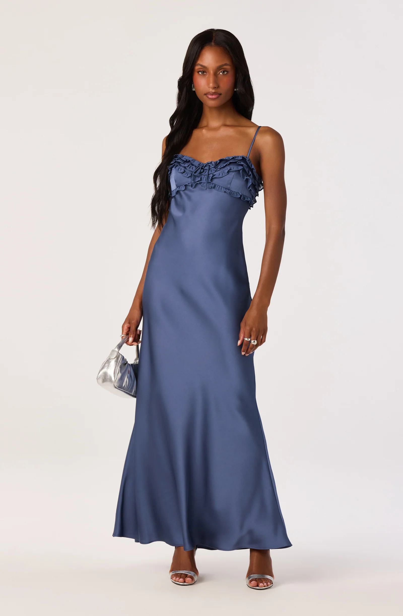 Jade Bow-Detail Satin Maxi Dress - Slate blue / XS | ASTR The Label (US)