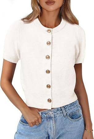 PRETTYGARDEN Womens Summer Cardigan Short Sleeve Sweater | Soft Stretchy Knit,Crewneck Crop Tops,... | Amazon (US)