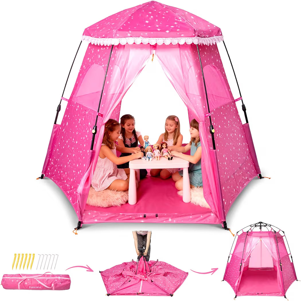 Princess Pop-up Play Tent for Girls: 78"x66" Large Playhouse Castle for Kids Indoor & Outdoor (Pi... | Amazon (US)