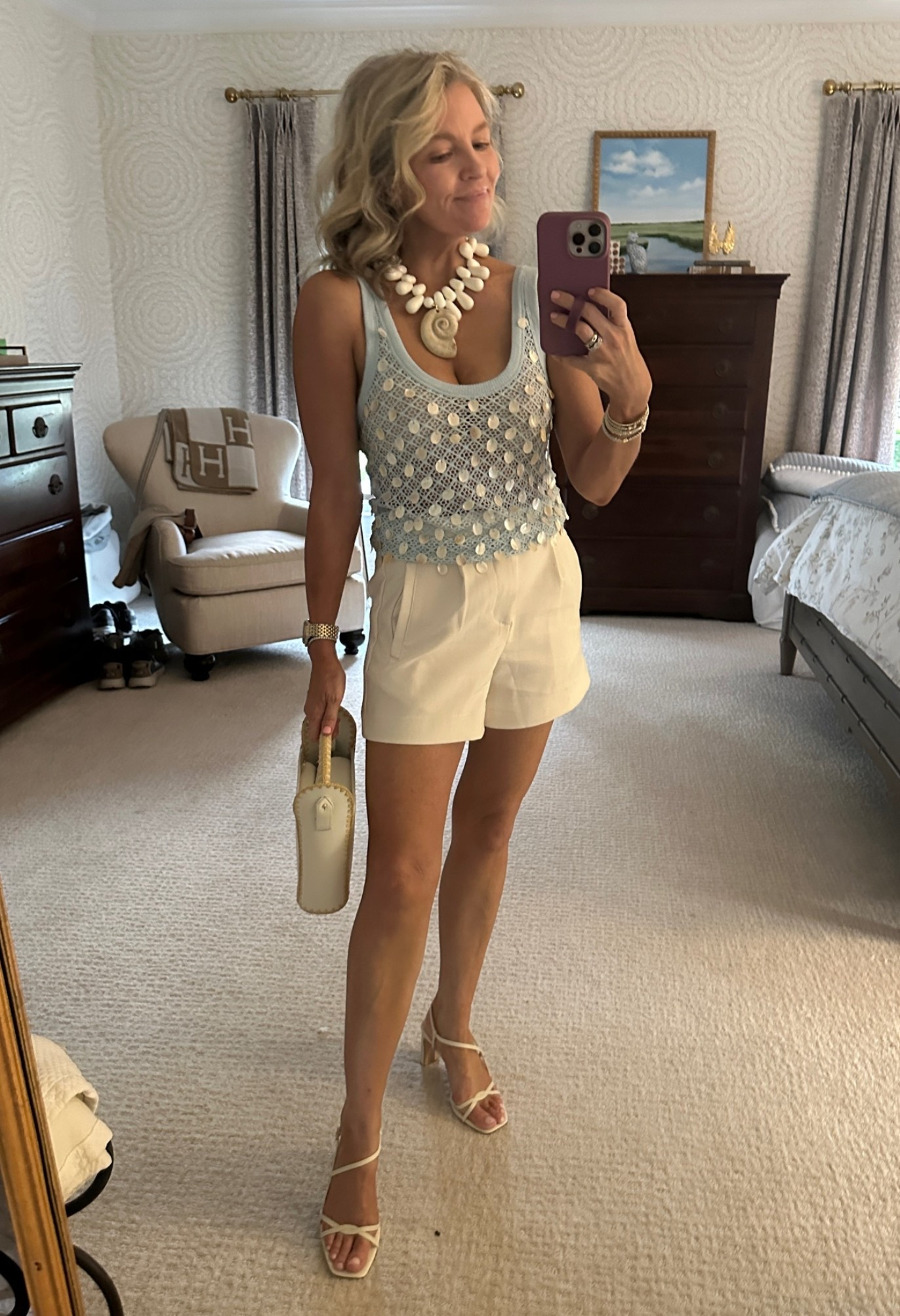 Wearing an XS in the tank. My shorts are old but I’ve linked a few similar options. Necklace can’t be linked but it’s from Mimi Seabrook.