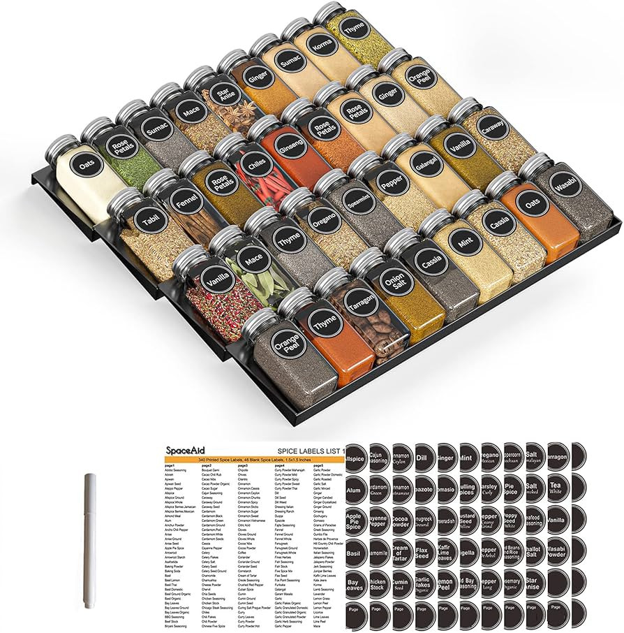SpaceAid Spice Drawer Organizer with 36 Spice Jars, 386 Spice Labels, 4 Tier Seasoning Rack Tray ... | Amazon (US)