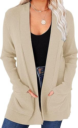 MEROKEETY Women's 2024 Fall Open Front Waffle Knit Cardigan Long Sleeve Cozy Knit Sweaters with P... | Amazon (US)