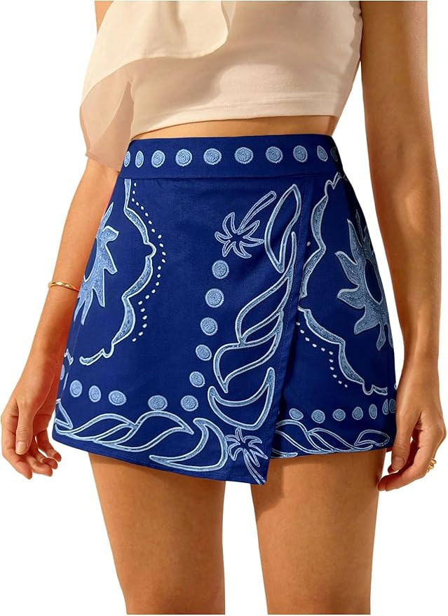 SweatyRocks Women's Boho Floral Wrap Skorts High Waisted Asymmetrical Shorts Summer Vacation Shor... | Amazon (US)