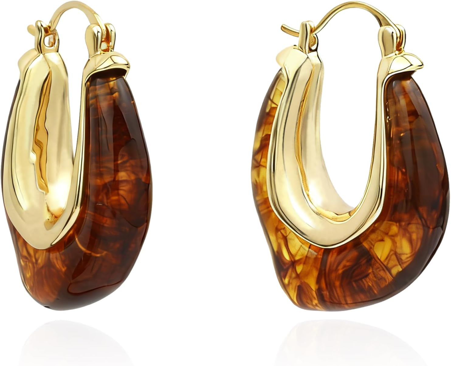 Chunky Statement Acrylic Amber Resin Gold Huggie Hoop Earrings for Women | Amazon (US)