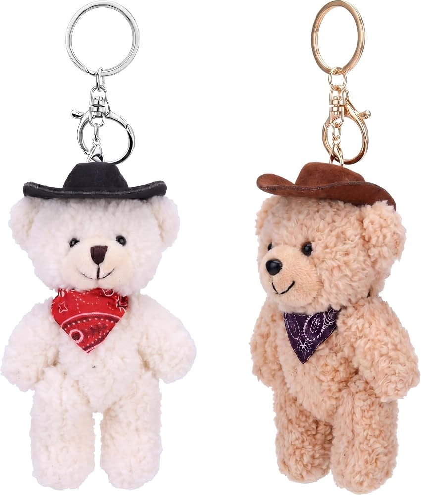 2pcs Western Cowboy Bear Keychain Plush Stuffed Animal Bag Pendant for Purse Backpack, Cute Brown... | Amazon (US)