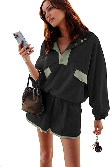 Women's Two Piece Short Sets Summer Lounge Sweatsuits Long Sleeve Outfits Travel Tracksuit with P... | Amazon (US)