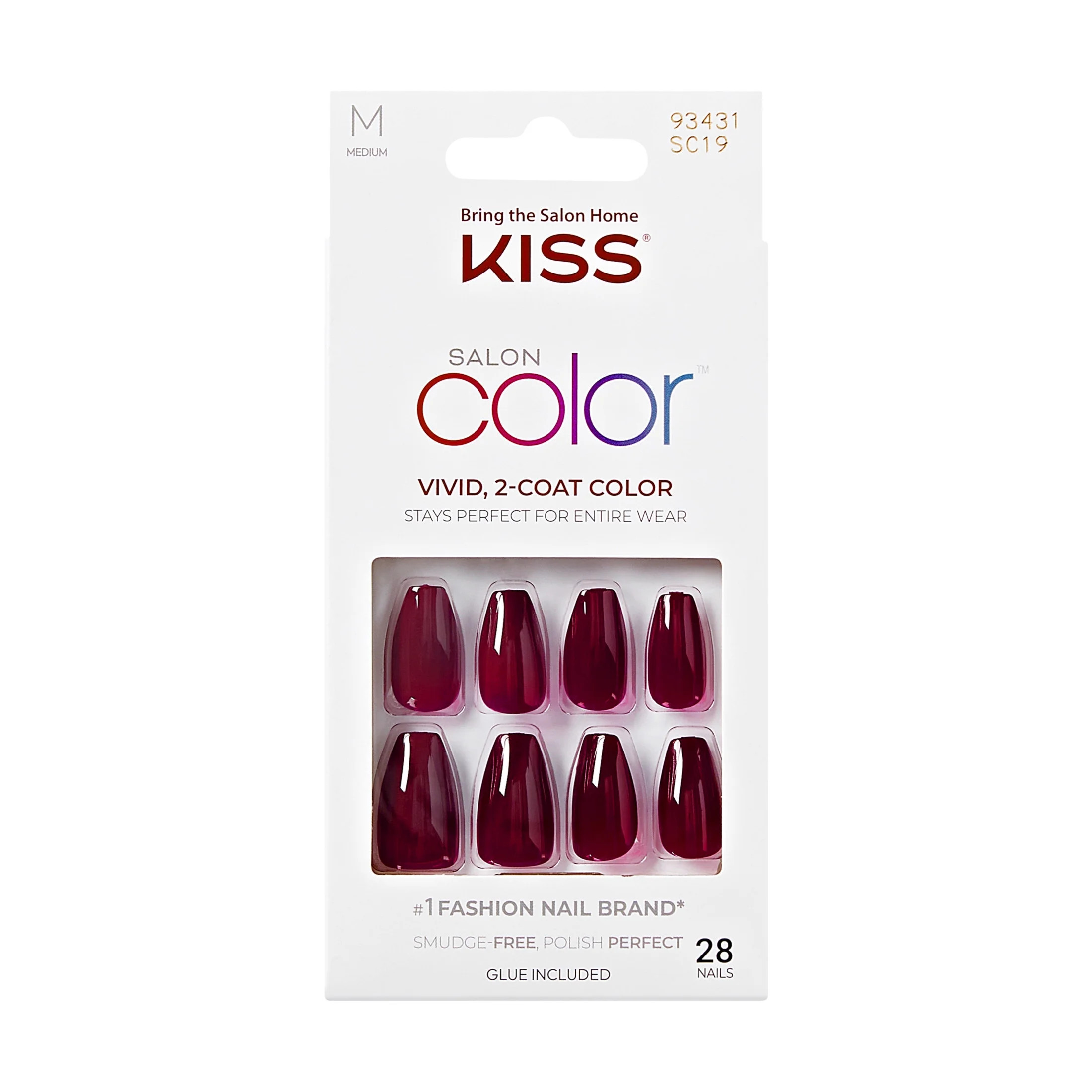 KISS Salon Color, Press On Nails, Main Squeeze, Red, Medium Coffin, 28 Count | Walmart (US)