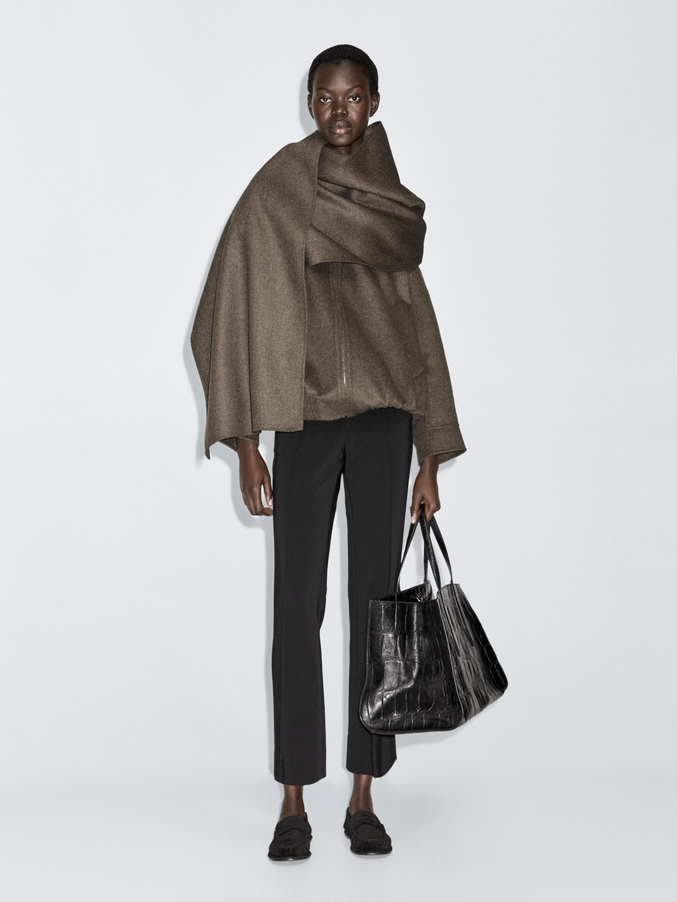 Wool blend bomber jacket with scarf | Massimo Dutti UK