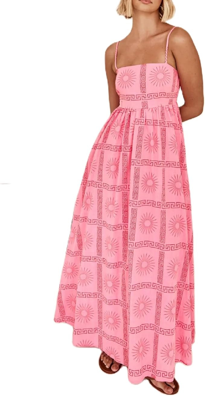 Women Graffiti Print Maxi Cami Dress Sleeveless Loose Aline Midi Dress Spaghetti Strap Boho Flowy... | Amazon (US)