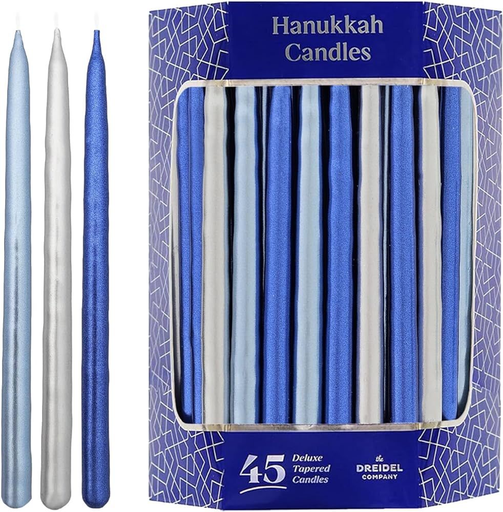 Metallic Hanukkah Candles Frosted Premium Tapered Hand Decorated Chanuka Candles (Metallic Blue &... | Amazon (US)