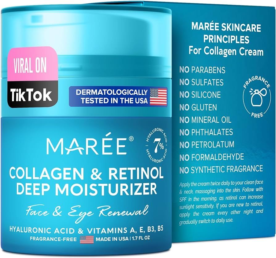 MAREE Face Moisturizer - Collagen Cream for Women - Anti-Wrinkle Eye Balm with Retinol, Hyaluroni... | Amazon (US)