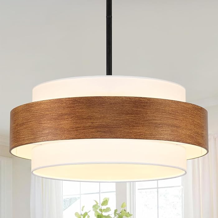 19.7'' Farmhouse Chandelier, 5-Light Drum Chandelier Round Pendant Light Fixture with Fabric Shad... | Amazon (US)