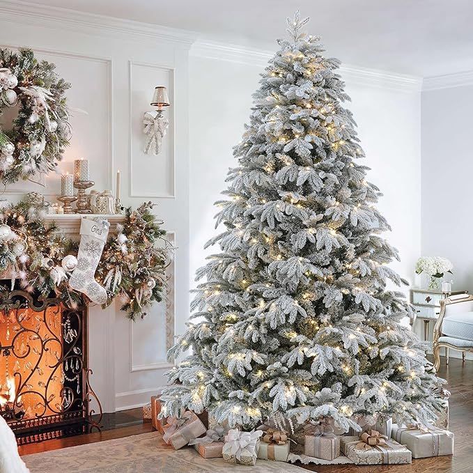Salato Christmas Tree with Lights 7.5 ft, Realistic Flocked Christmas Trees Prelit with 10 Functi... | Amazon (US)