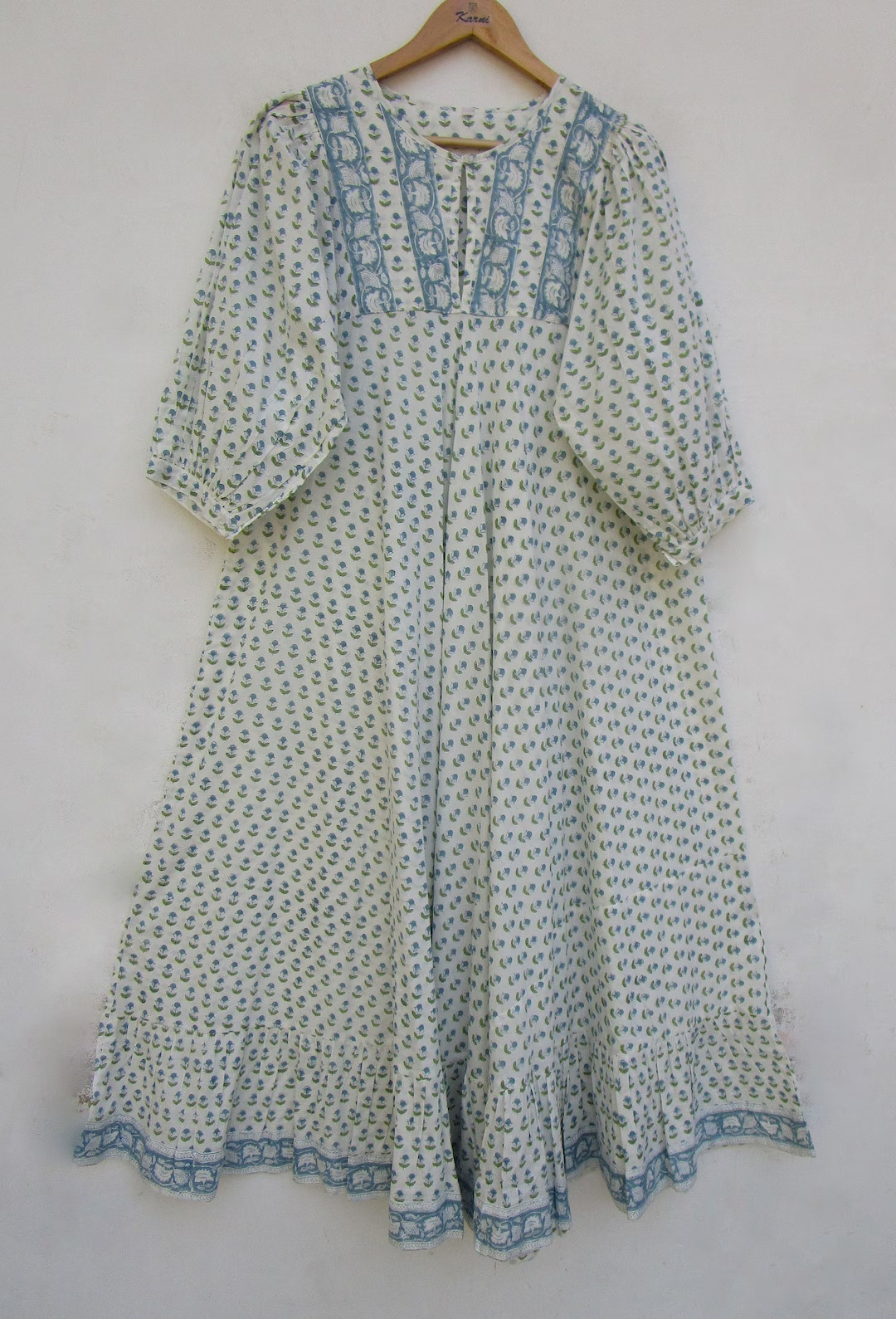 Little Floral Printed Umbrella Maxi Dress Henley Neckline With Buttons Maxi Dress 3/4th Sleeve Wi... | Etsy (US)