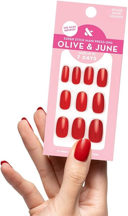 Olive & June Classic Super Stick Mani Press On Nails | Short Round | No Glue Needed | 32 Tab Nail... | Amazon (US)