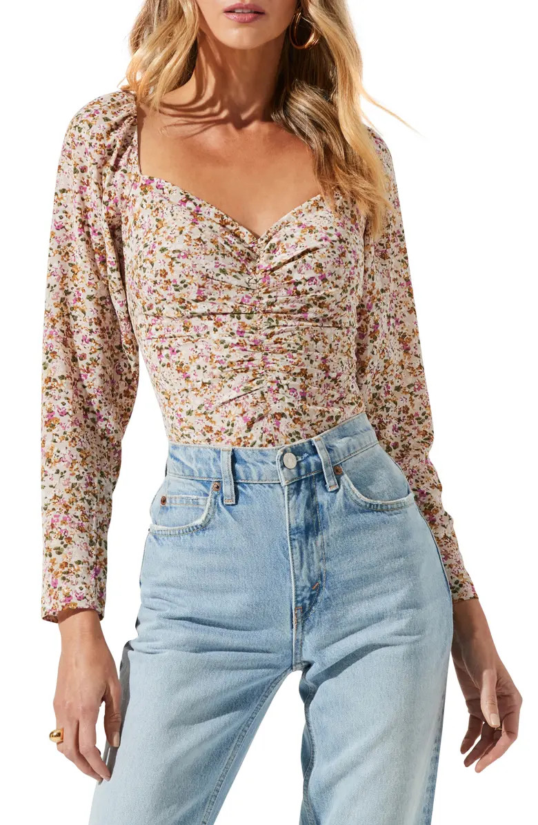 ASTR the Label Floral Print Long Sleeve Corset Top | Nordstrom | Nordstrom