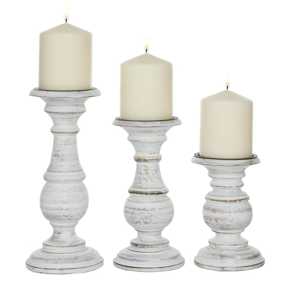 Set of 3 Rustic Pillar Candle Holder White - Olivia & May | Target
