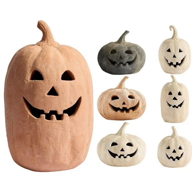 Halloween Decor - Cute Fall Hallowmas Handcrafted Terracotta Pumpkin Jack O’ Lantern - Hallowee... | Walmart (US)