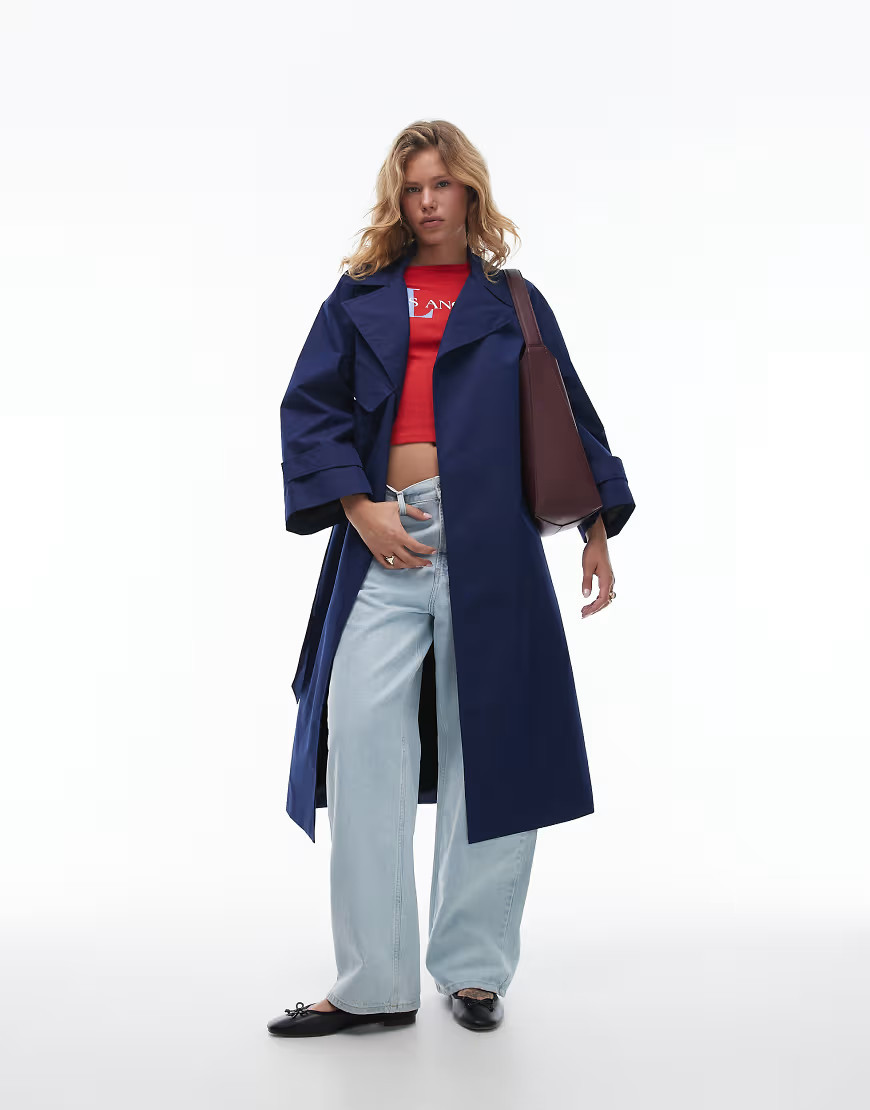 LAAGAM londres oversized trench coat with tie in navy-Blue | ASOS (Global)