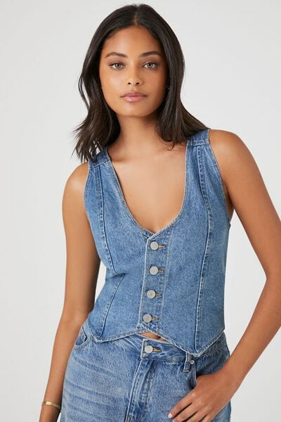 Button-Up Denim Crop Top | Forever 21