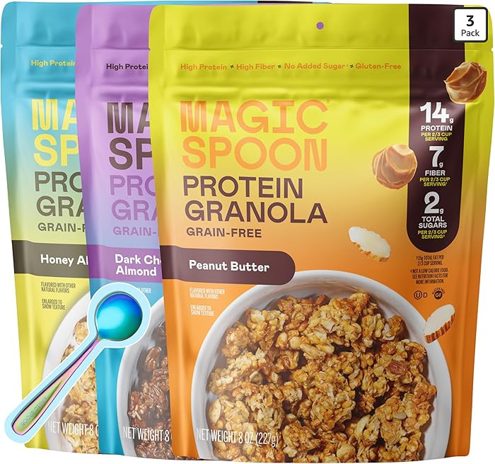 Magic Spoon High Protein Granola Low Sugar - 3 Pack: Honey Almond, Dark Chocolate Almond, & Peanu... | Amazon (US)