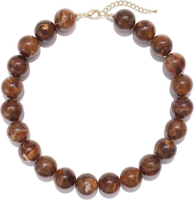Colorful Chunky Beaded Necklace for Women, Acrylic Bead Statement Puff Ball Necklace, Cute Boho Y... | Amazon (US)