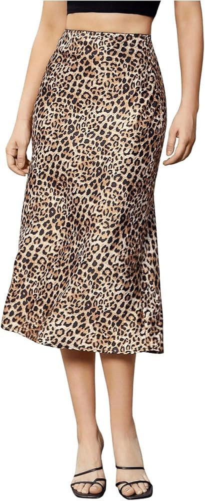 WDIRARA Women's Leopard Print Bodycon Midi Skirt Elegant High Waist A Line Skirts | Amazon (US)