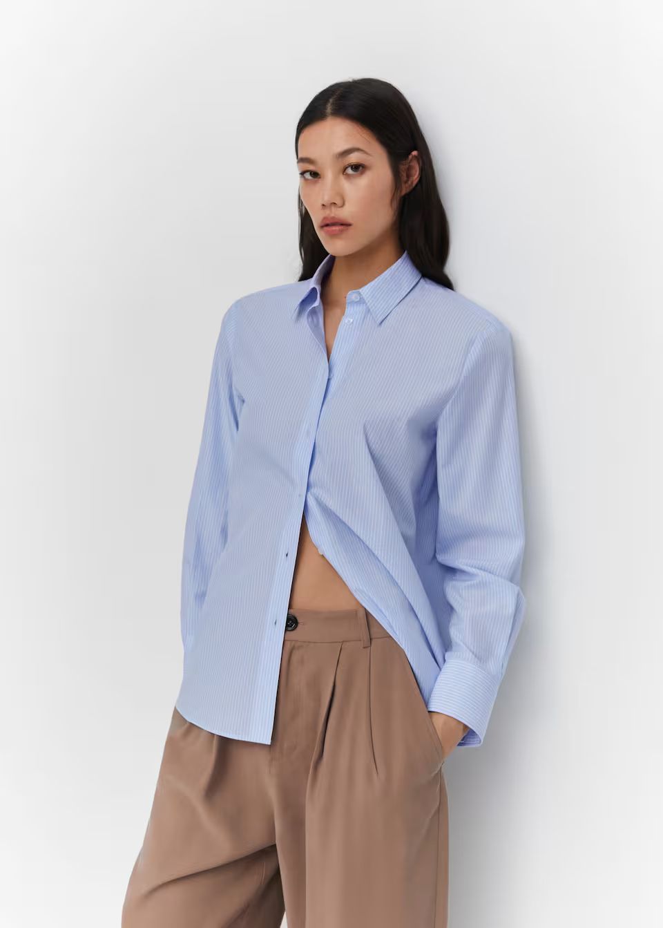 Oversized cotton lyocell blend shirt | MANGO (US)