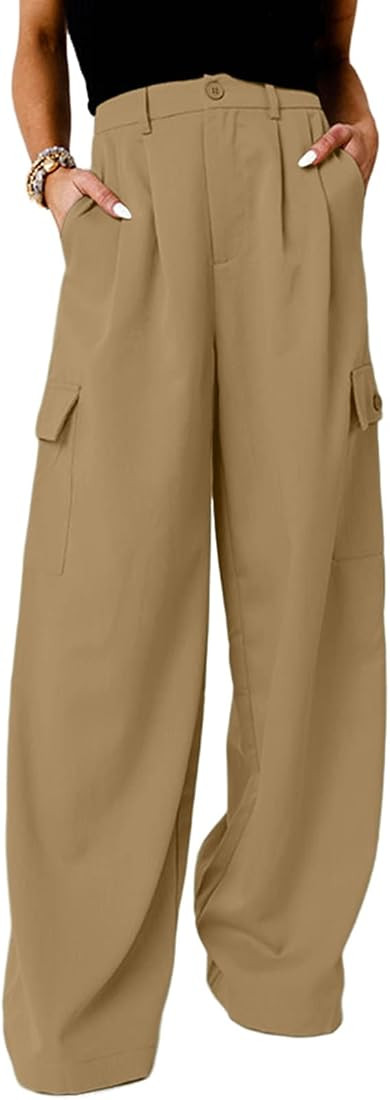 Dokotoo Womens High Waisted Wide Leg Cargo Pants Baggy Casual Combat Military Pants with 4 Pockets | Amazon (US)