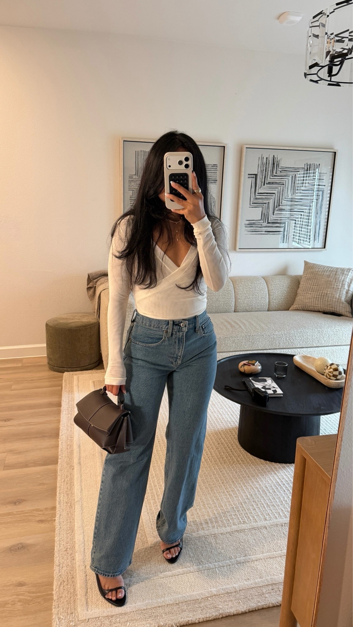 Wearing this top again! Size small top and 27 denim jeans