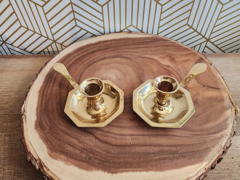 Set of 2 Vintage Small Chamberstick Candlestick Holders | Etsy (US)