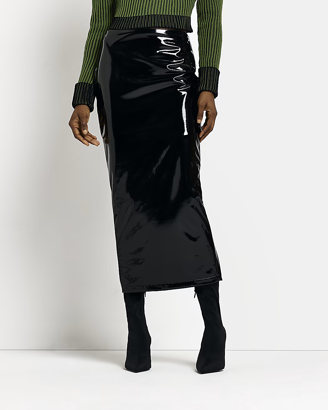 Black faux leather midi skirt | River Island (UK & IE)