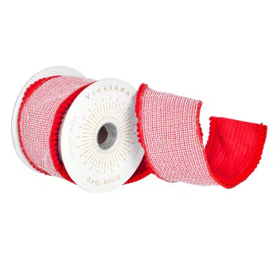 Vickerman 4" x 5 Yards Red Houndstooth Jacq Pom Pom Trim Fused Ribbon. | Wayfair North America