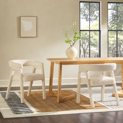 Saracina Home Set of 2 Modern Boucle Solid Wood Rounded Back Dining Chair Ivory | Target
