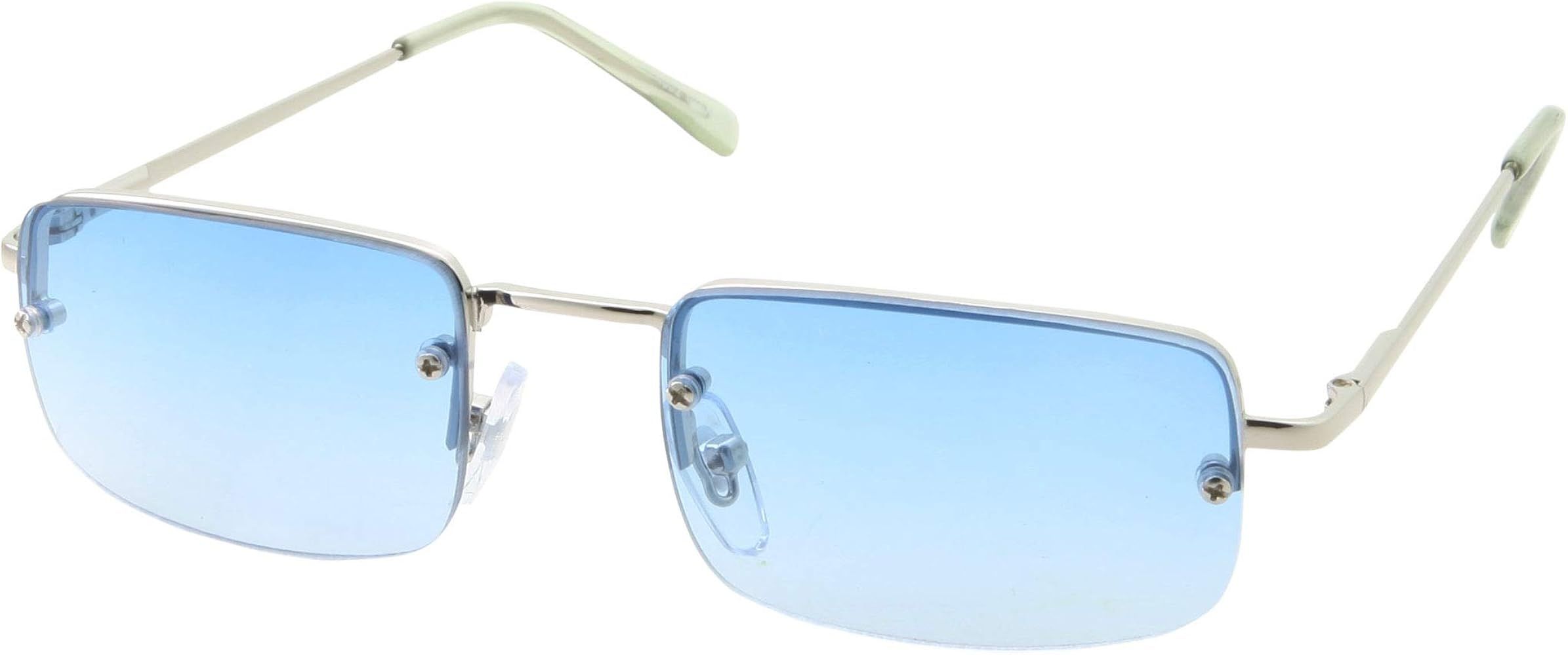 grinderPUNCH Small Slim 90's Popular Nineties Rectangular Sunglasses Clear Rimless Eyewear | Amazon (US)