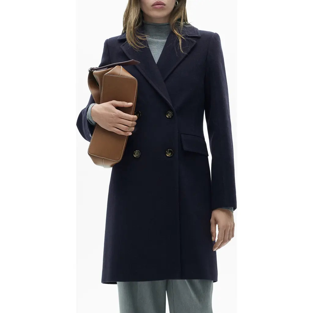 MANGO Double Breasted Longline Coat in Dark Navy at Nordstrom, Size X-Small | Nordstrom
