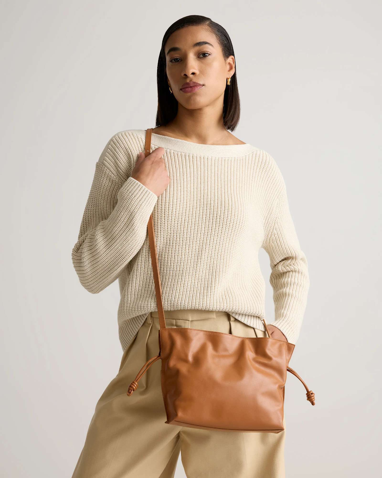Italian Leather Drawstring Pouch Crossbody | Quince