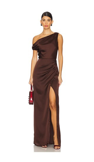 Jodie Dress in Chocolate Luxe Satin | Revolve Clothing (Global)
