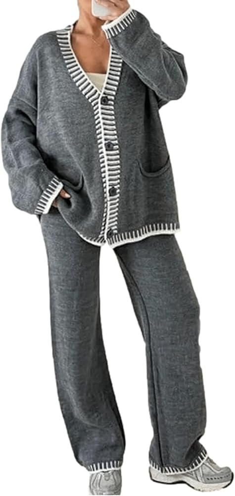 Aimiray Women's 2 Pieces Outfits Long Sleeve V Neck Sweater Cardigans and Pants Sweatsuits Matchi... | Amazon (US)