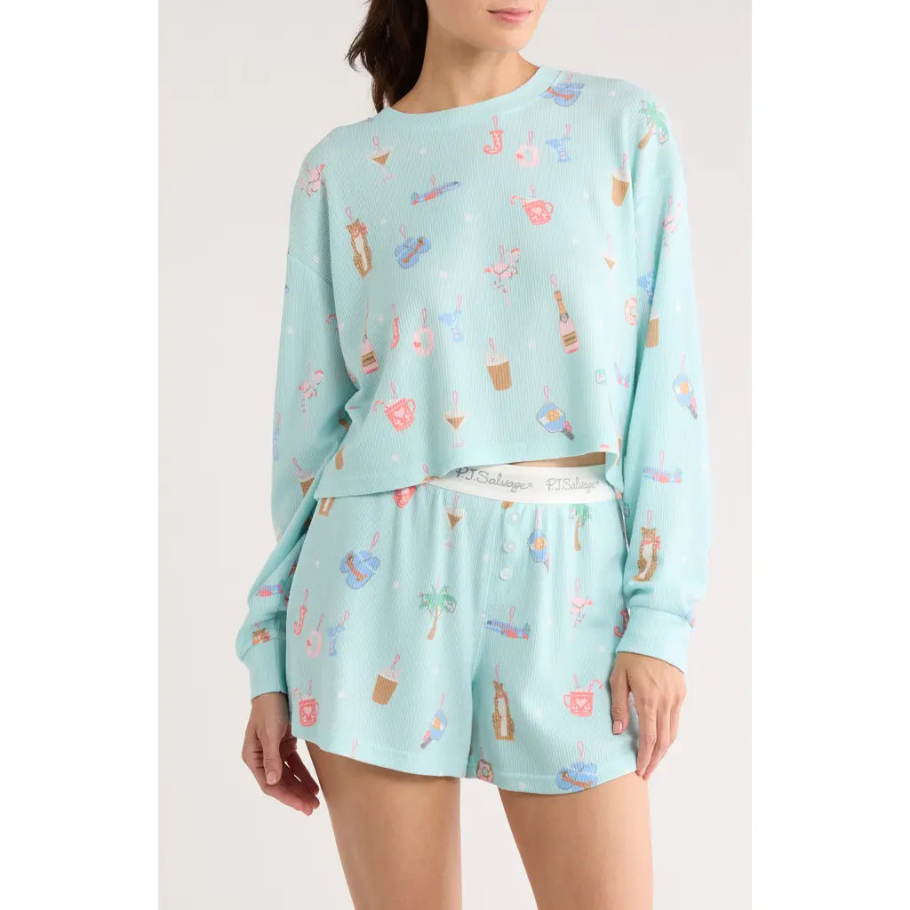 PJ Salvage Print Waffle Knit Short Pajamas in Light Mint at Nordstrom, Size Small | Nordstrom