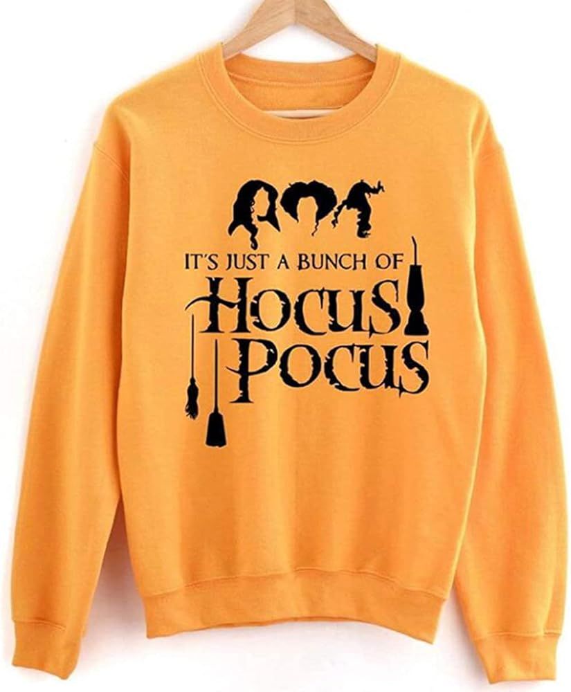 Its Just A Buhch of Hocus Pocus Sweatshirt Women Halloween Long Sleeve Crewneck Casual Pullover Tops | Amazon (US)