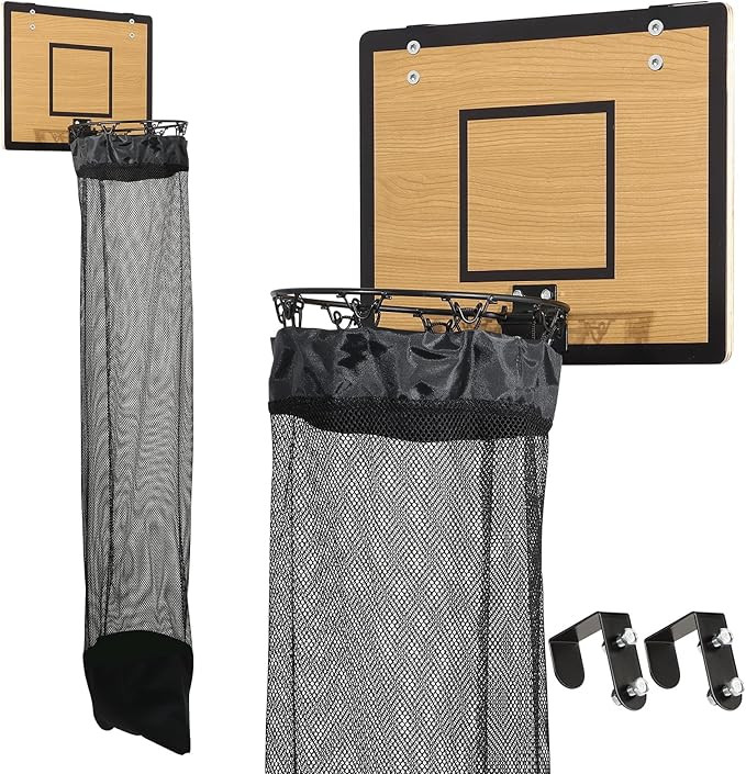 Over the Door Basketball Hoop Laundry Basket ,Wooden Basketball Laundry Hamper with Zipper for Ki... | Amazon (US)