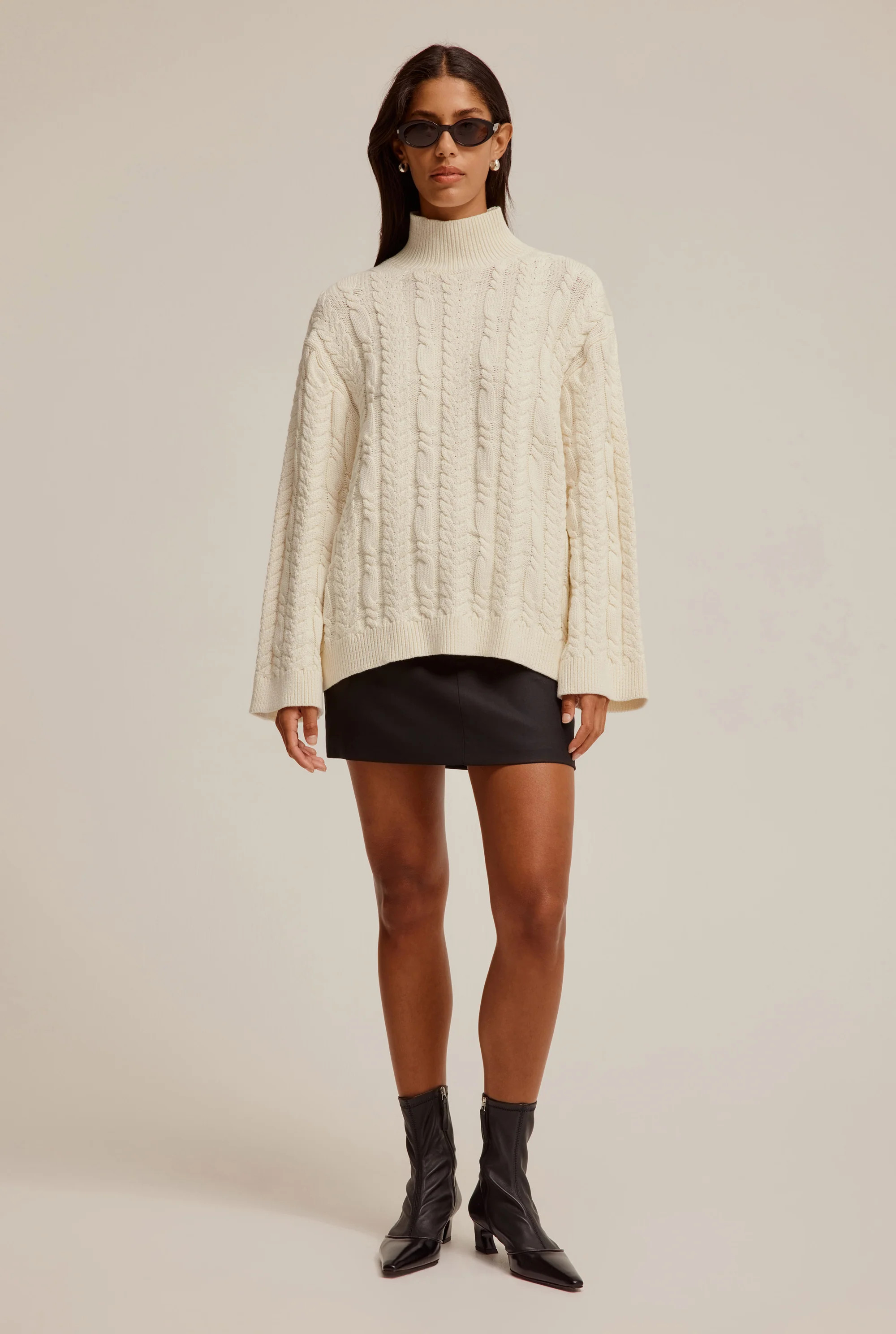 Cable Knit Funnel Neck Sweater | Venroy AU