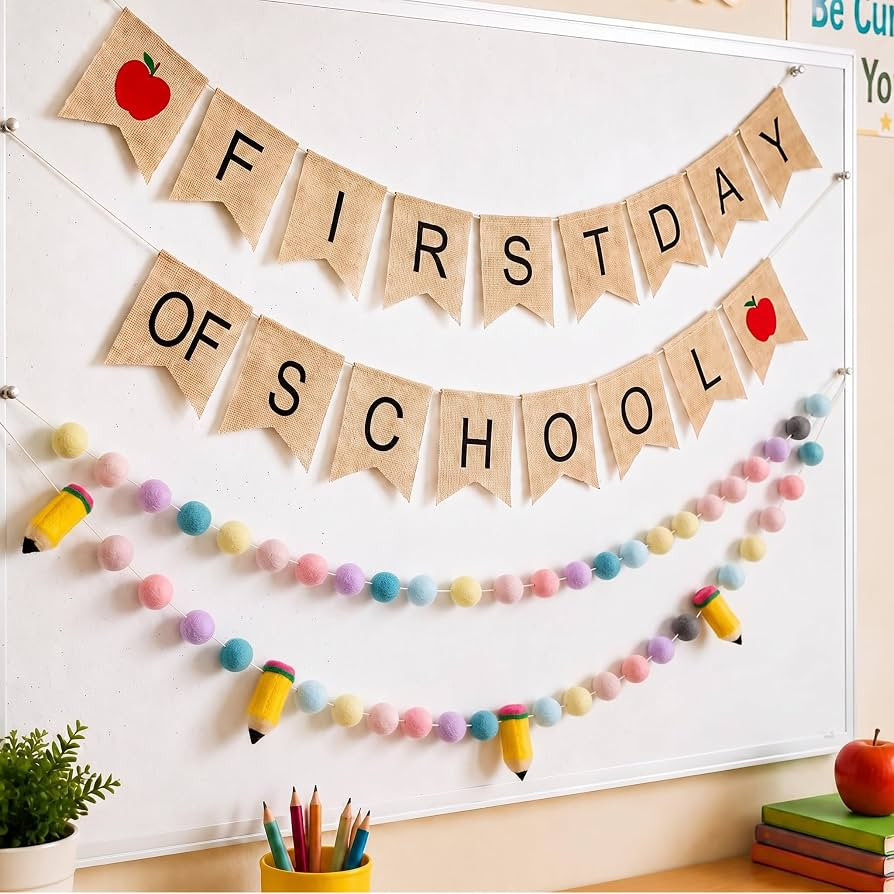Mindsoft 4 Pcs 9.84 ft First Day of School Banners Decorations Set, Felt Pencil Ball Garland Colo... | Amazon (US)