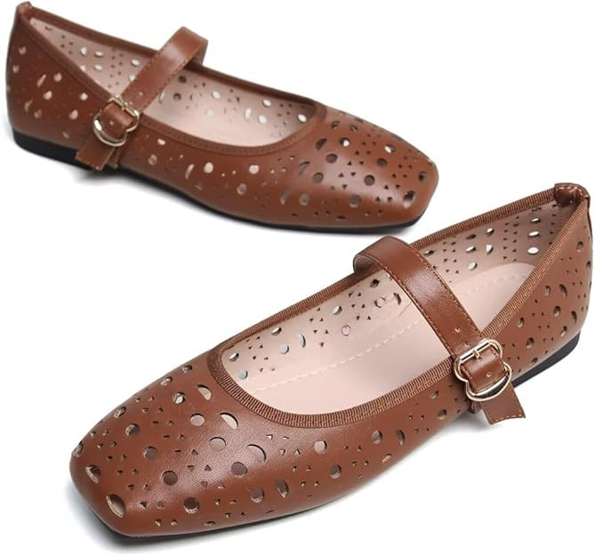 Stunner Mary Jane Shoes Square Toe Black Flats Ballet Flats for Women Comfortable Ankle Strap Fla... | Amazon (US)