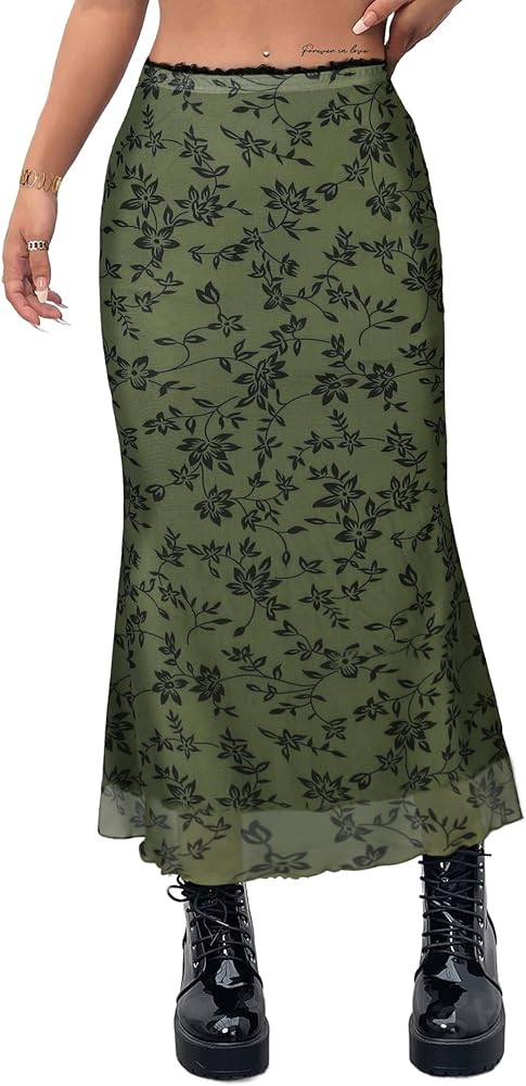 Avanova Women Ditsy Floral Bohemia Mesh Mermaid Skirt High Waist Summer Midi Skirts | Amazon (US)