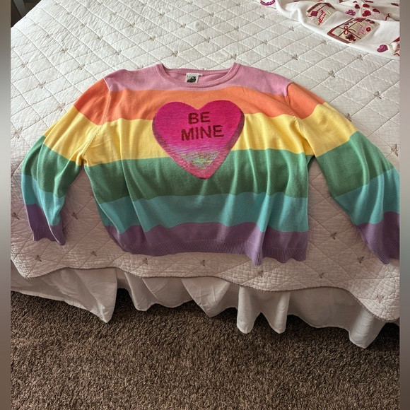 QUEEN OF SPARKLES VALENTINE BE MINE Rainbow Striped Sweater with Heart | Poshmark