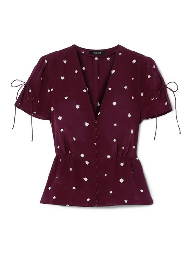 Madewell - Belle Printed Silk Top - Burgundy | NET-A-PORTER (US)