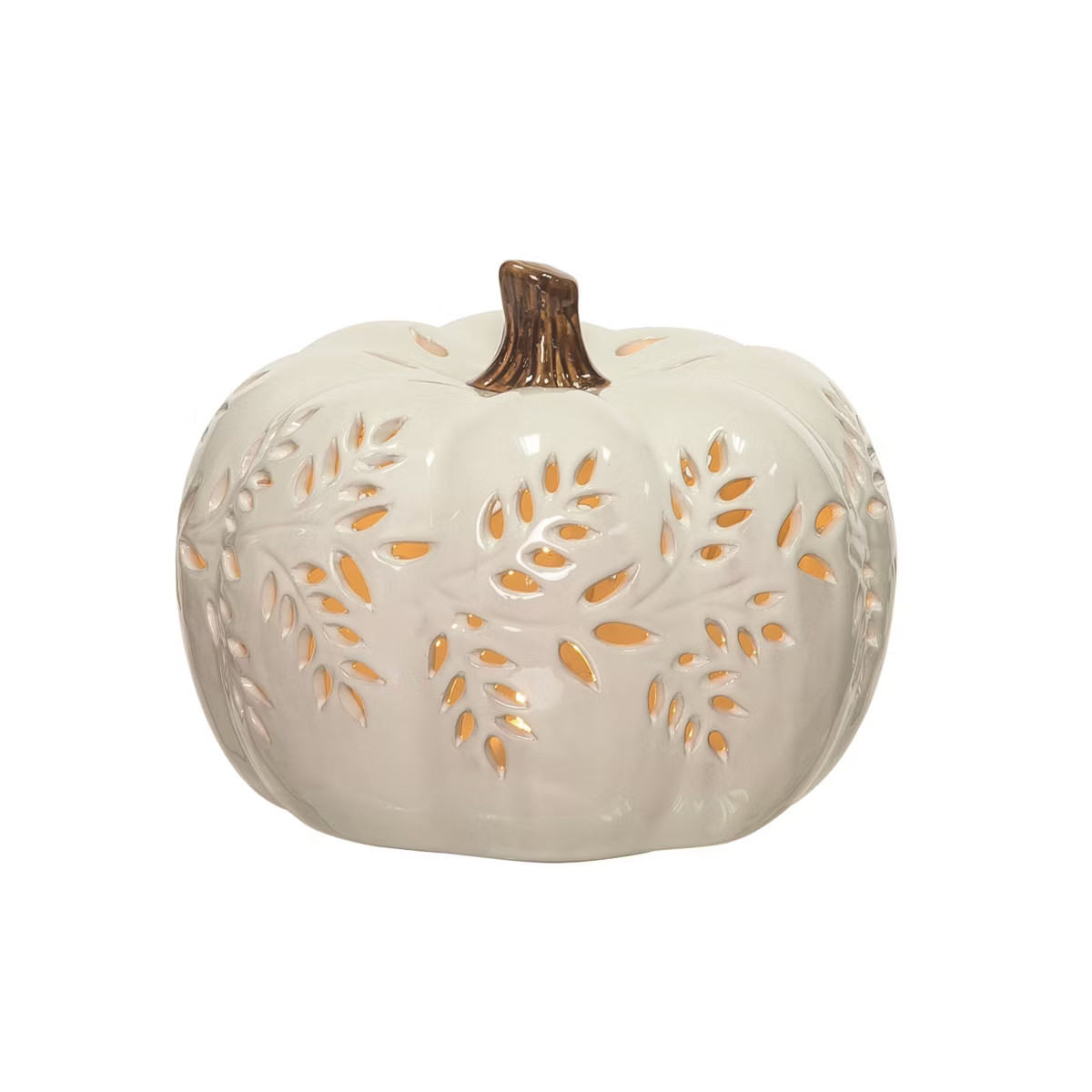 Transpac Dolomite 8.3 in. White Harvest Large Light Up Carved Vine Pumpkin | Target